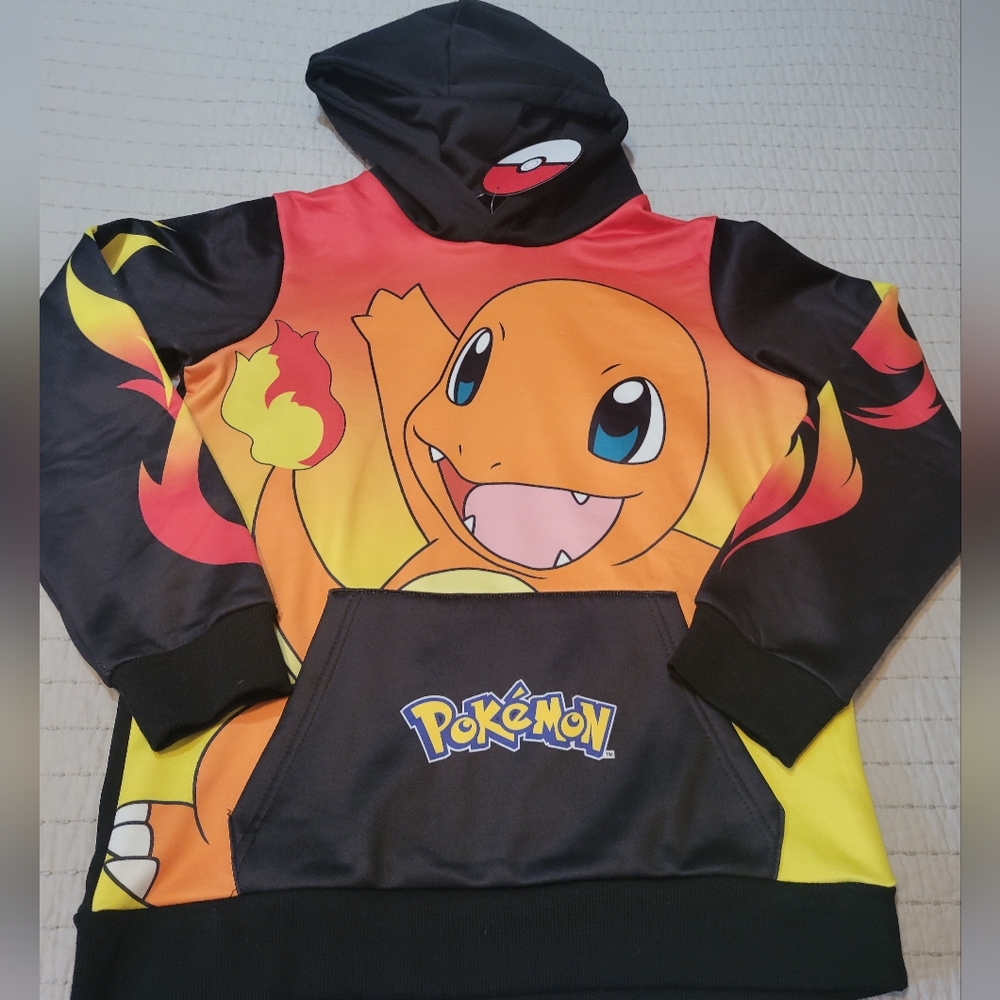 Pokemon Charmander Kids Hoodie - Black, Yellow, and Orange Size 9/10 NWT